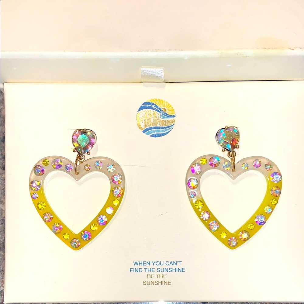 Betsy Johnson Heart-Shaped Yellow and Multicolor Earrings